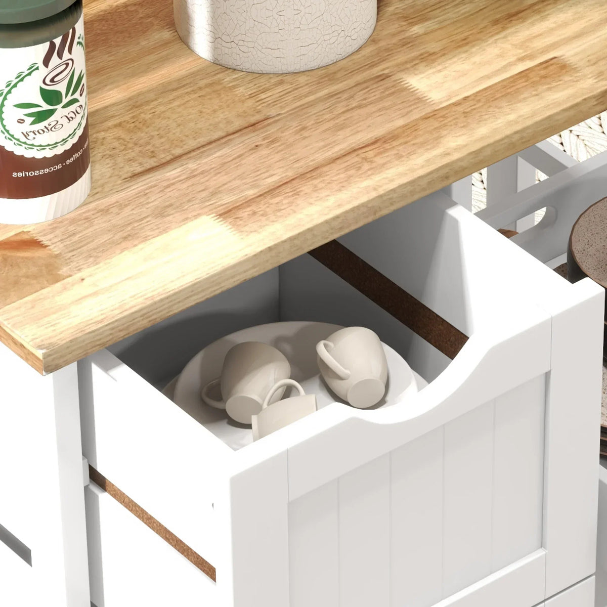 2026 NewHOMCOM Rolling Kitchen Island Cart, Bar Serving Cart, Compact Trolley on Wheels with Wood Top, Shelves & Drawers for Home Dining Area, Grey