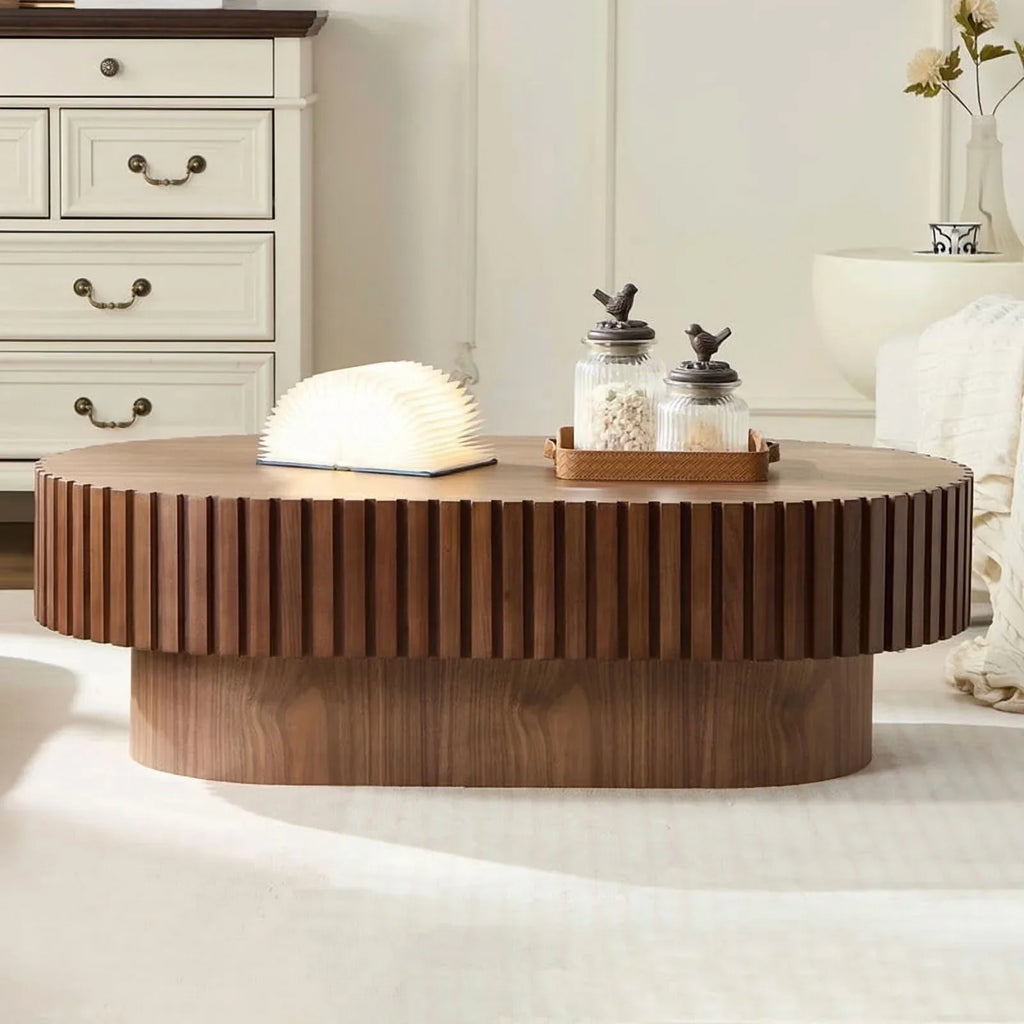 2026 NewFFH 43.7 inch Oval Coffee Table for Living Room,Handcraft Rustic Corner Coffee Table Nature Wood Relief Sturdy Pedestal for Apartmen,Side Table Centre Table,Nature Wood