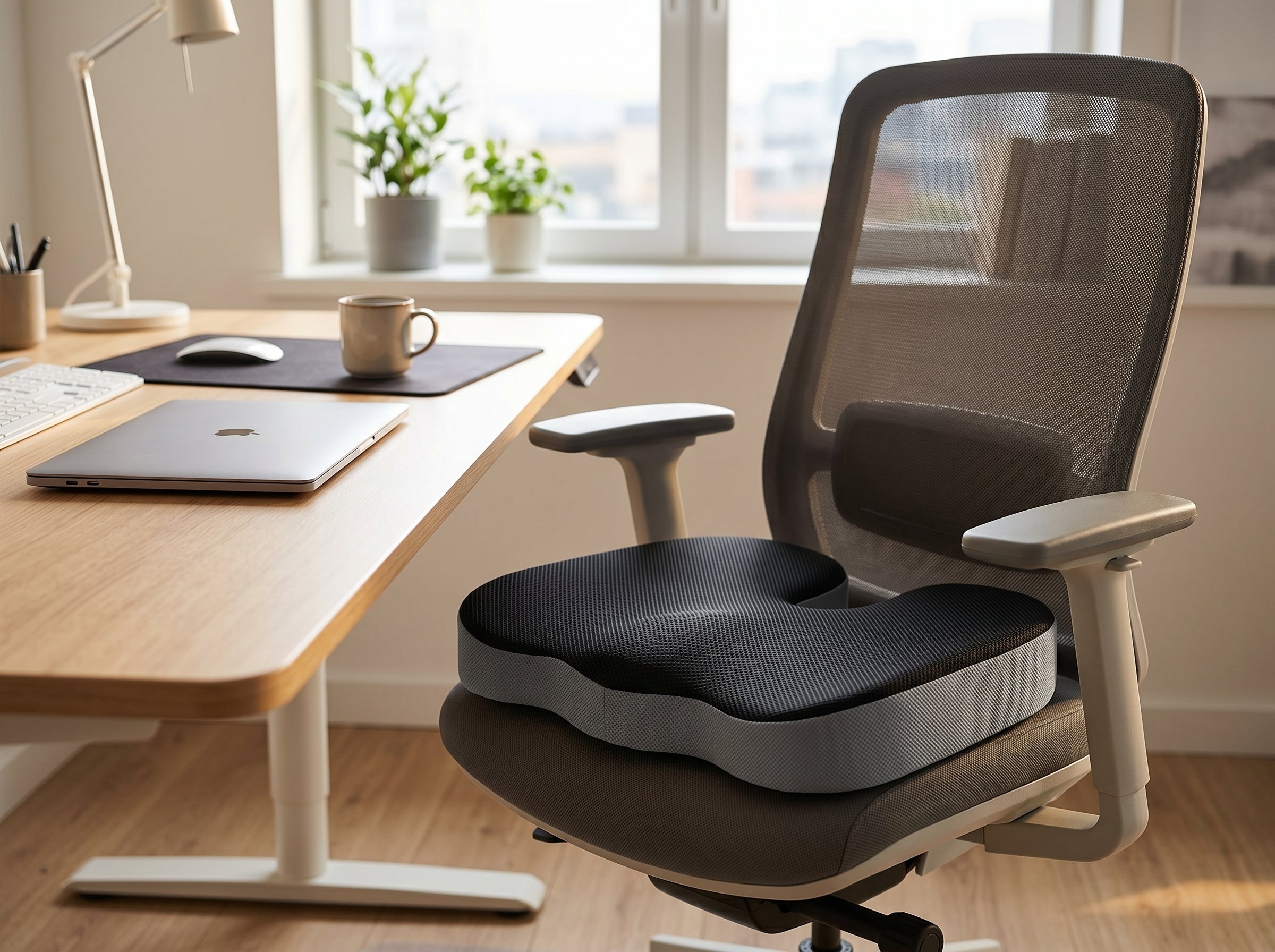 Gevormd traagschuim zitkussen met antislip onderkant, zwart en wit